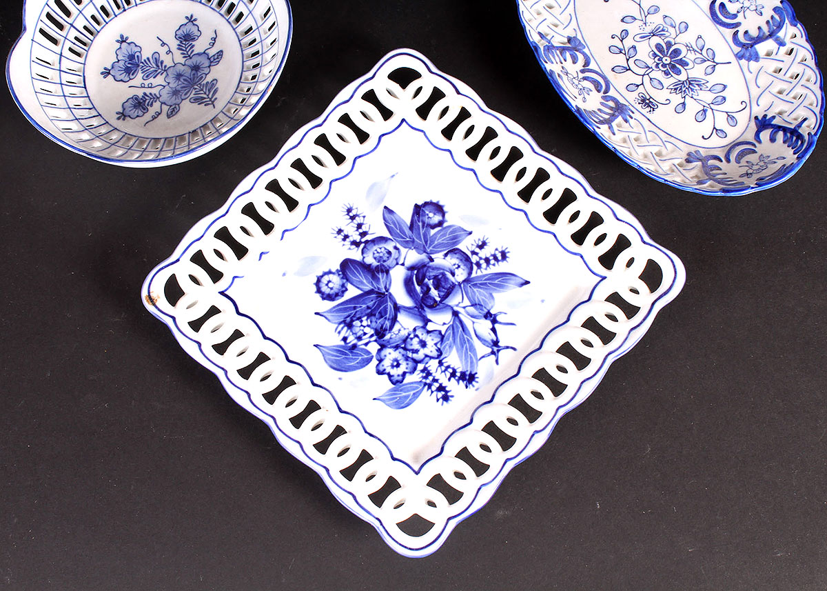Reticulated Blue and White Delft Style Plates