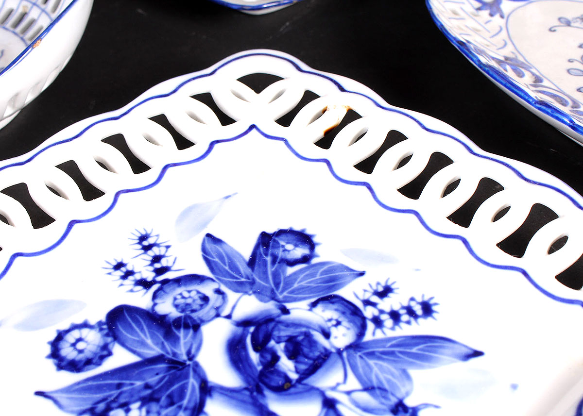 Reticulated Blue and White Delft Style Plates