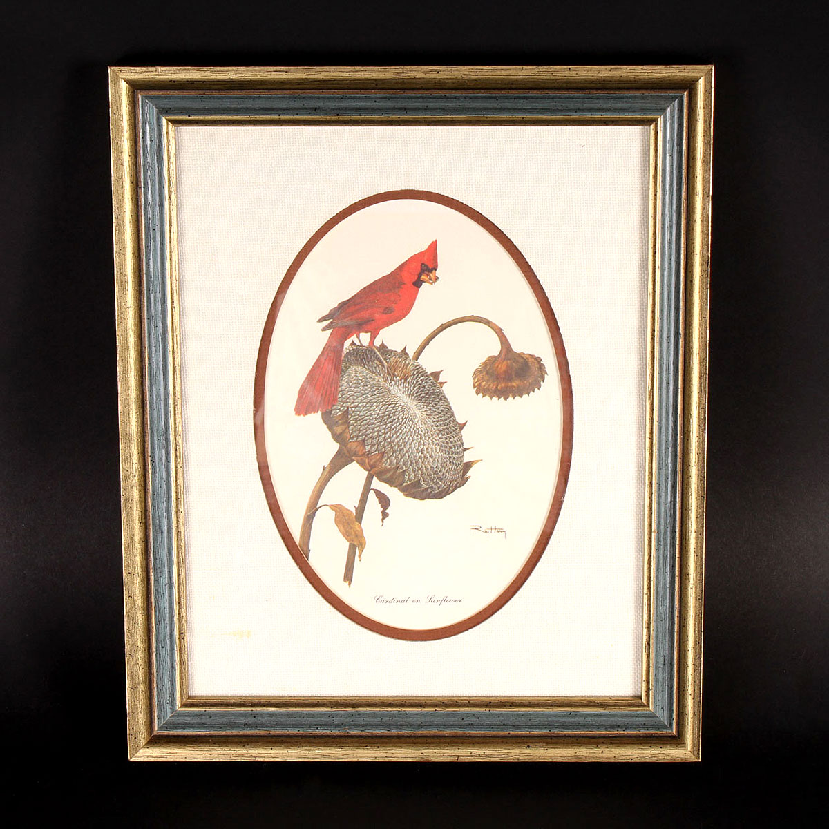 Framed Ray Harm "Cardinal on Sunflower" Offset Lithograph Print