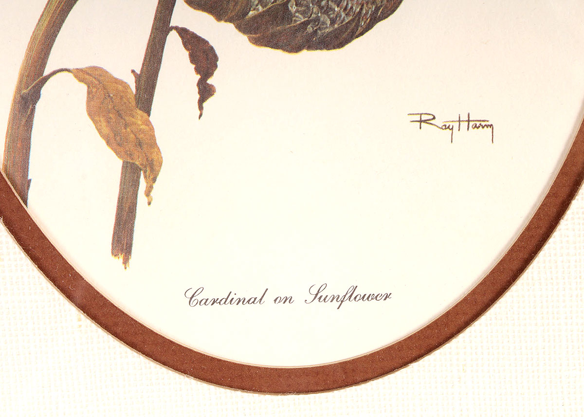 Framed Ray Harm "Cardinal on Sunflower" Offset Lithograph Print