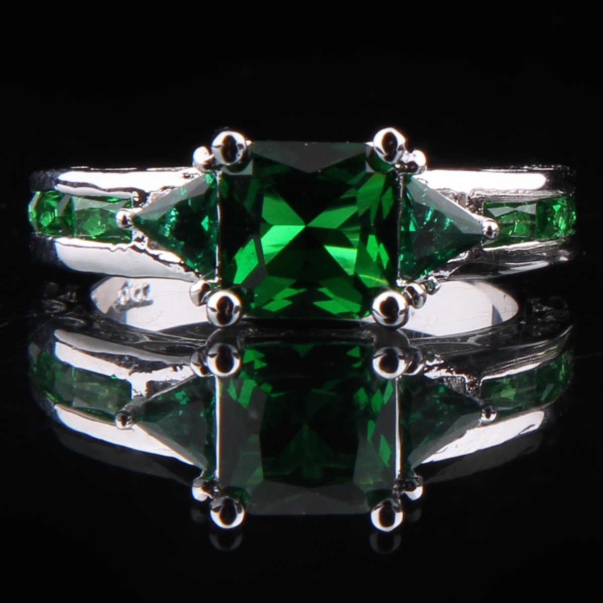 Sterling Over Copper Created Emerald Ring