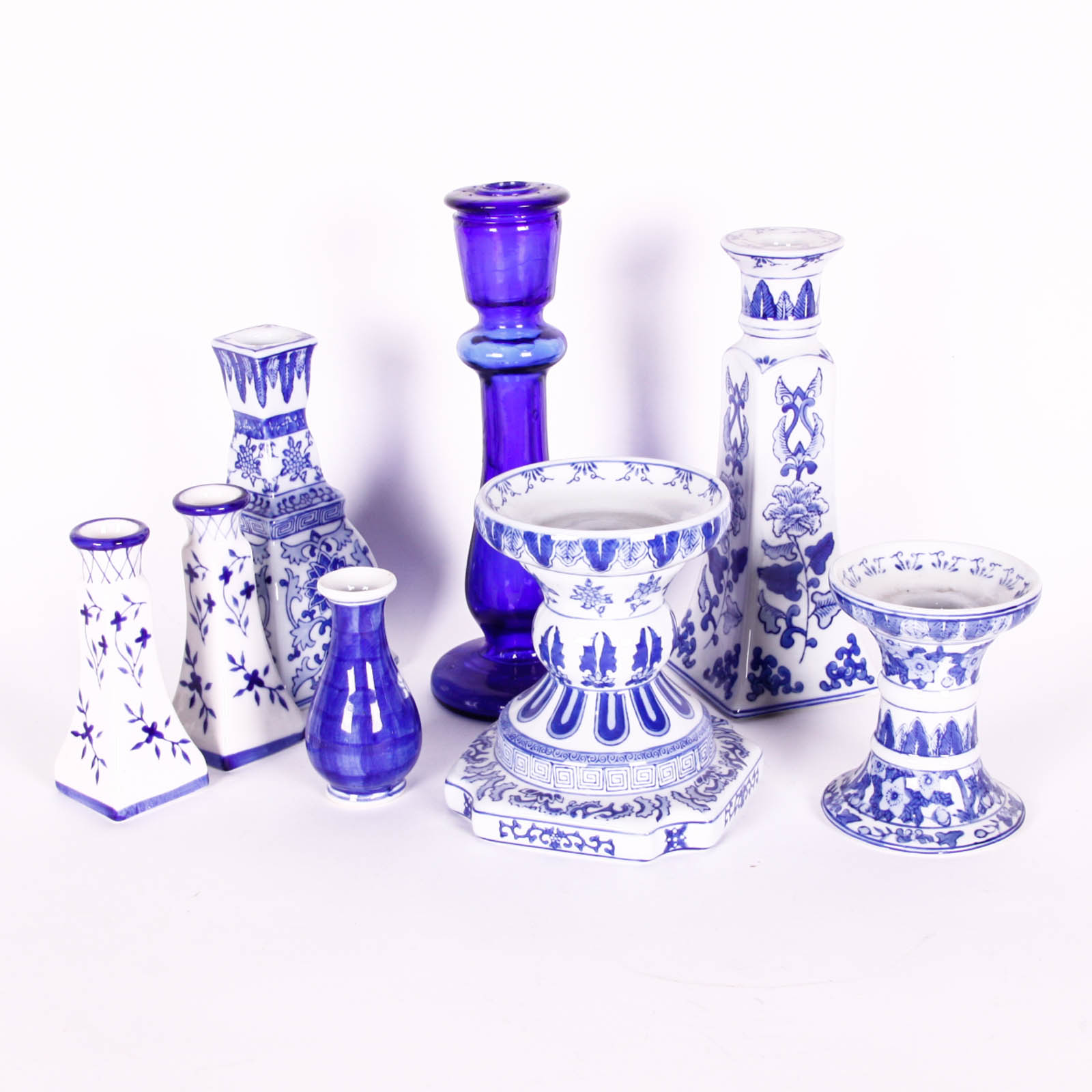 Group of Mostly Ceramic Blue Decor Items