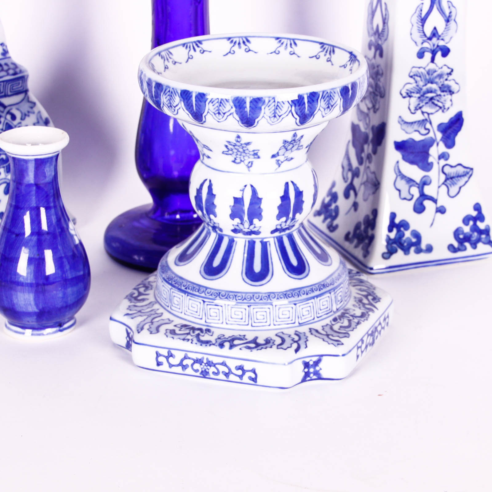 Group of Mostly Ceramic Blue Decor Items