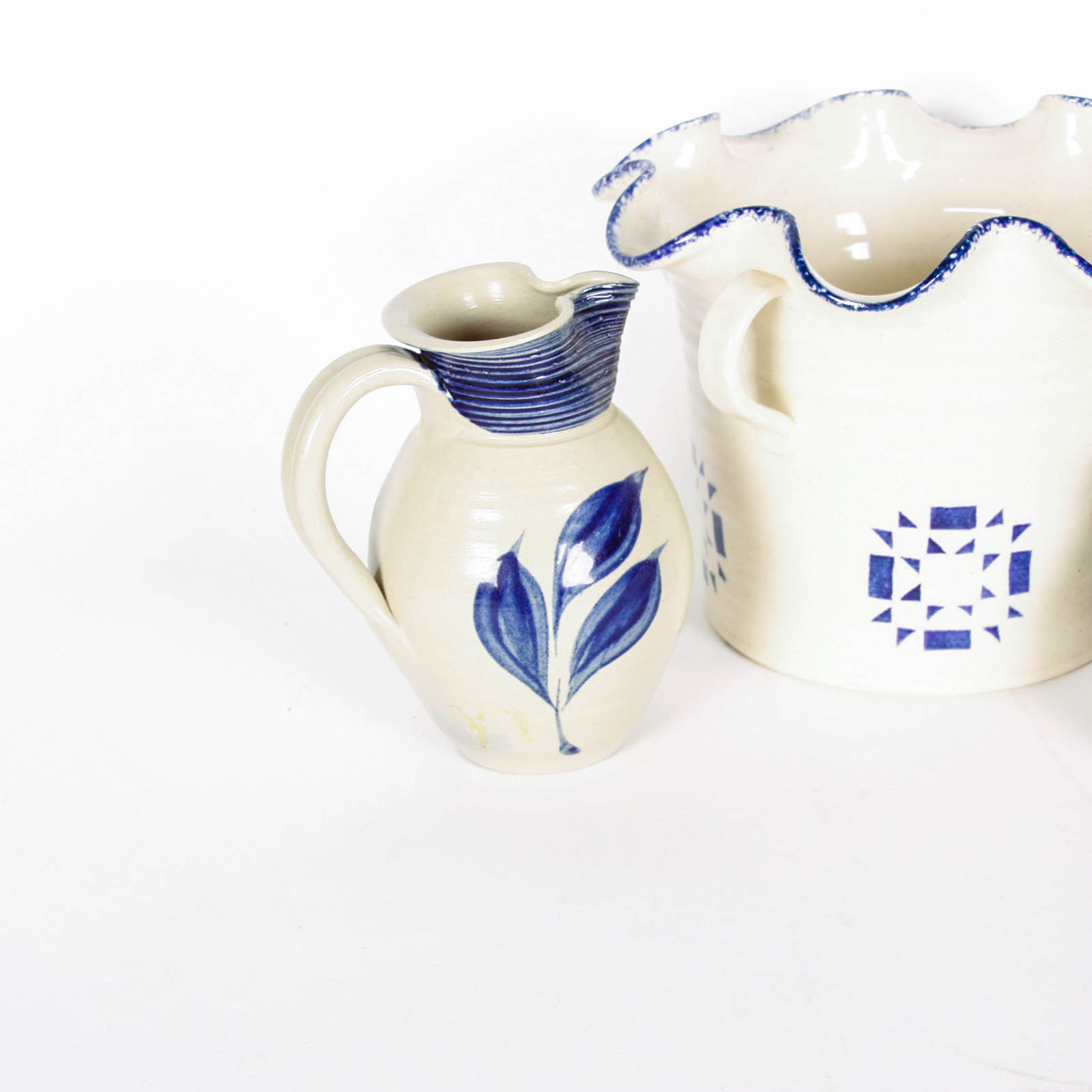 Handcrafted Blue and White Pottery Pieces