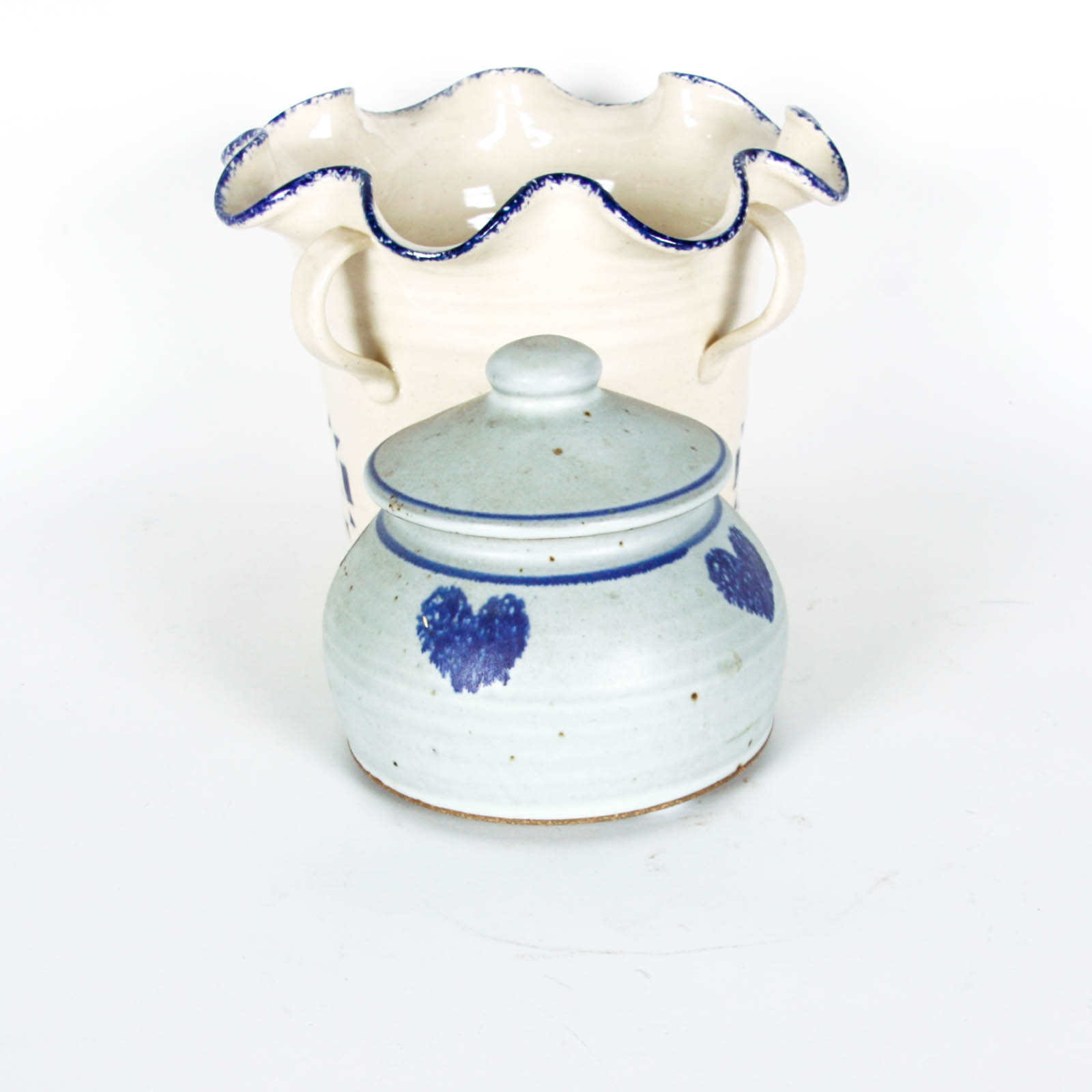 Handcrafted Blue and White Pottery Pieces