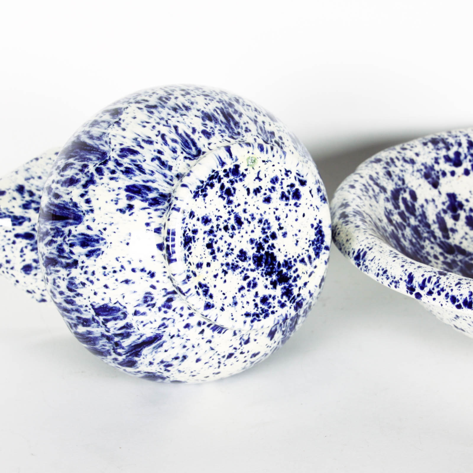 Blue and White Speckle Pitchers and Bowl
