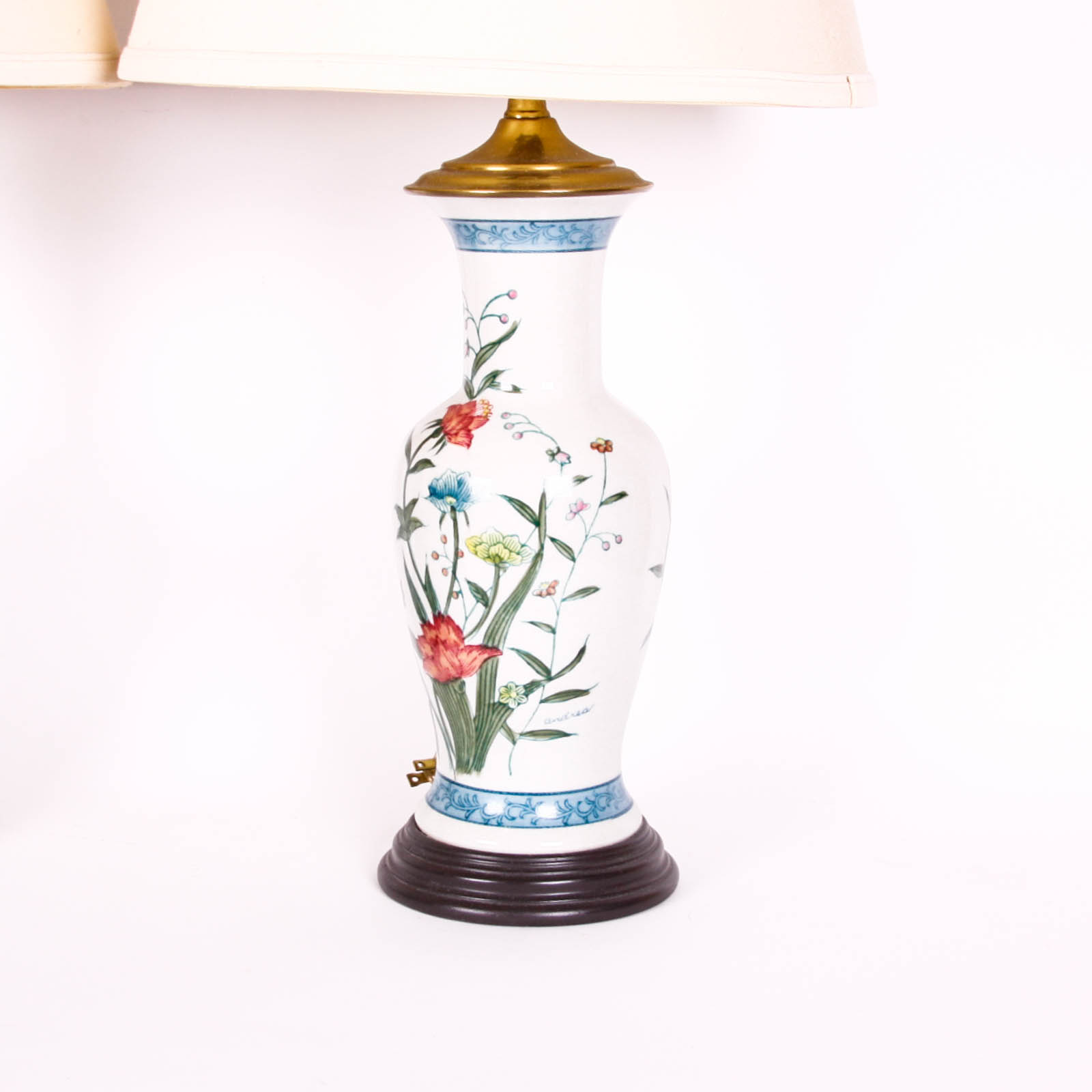 Asian Style Floral Ceramic Lamps with Shades