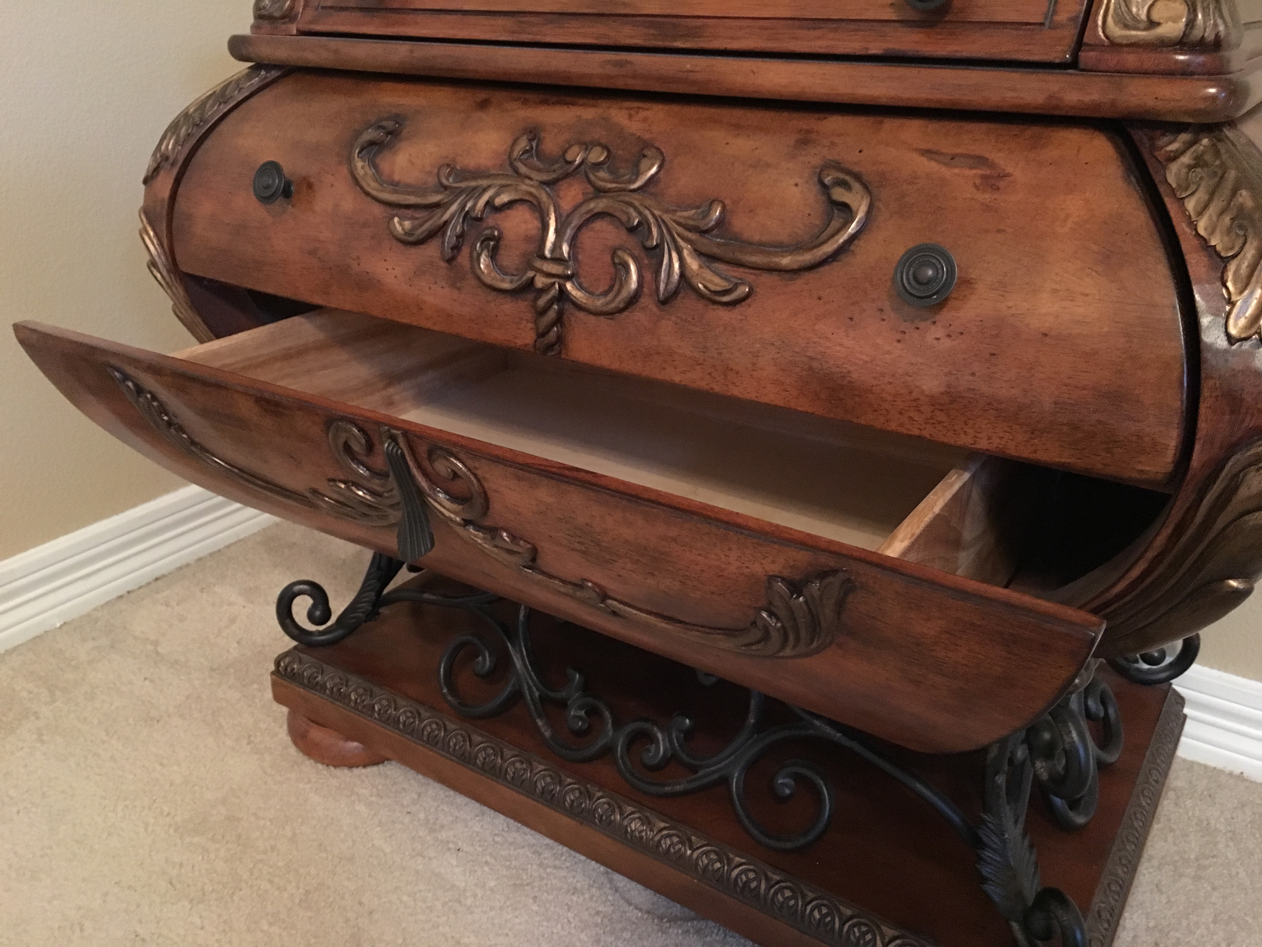 Ornate Bombe Chest with Wrought Iron Accents