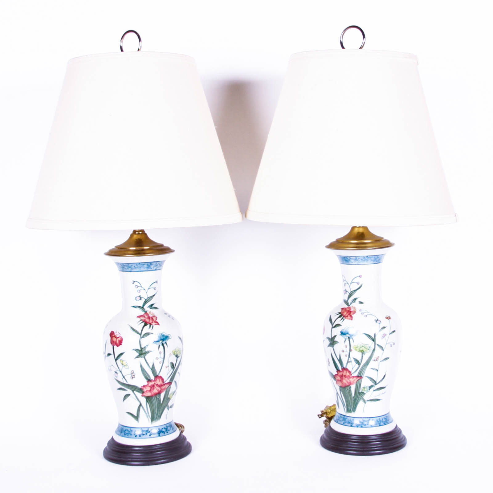 Asian Style Floral Ceramic Lamps with Shades