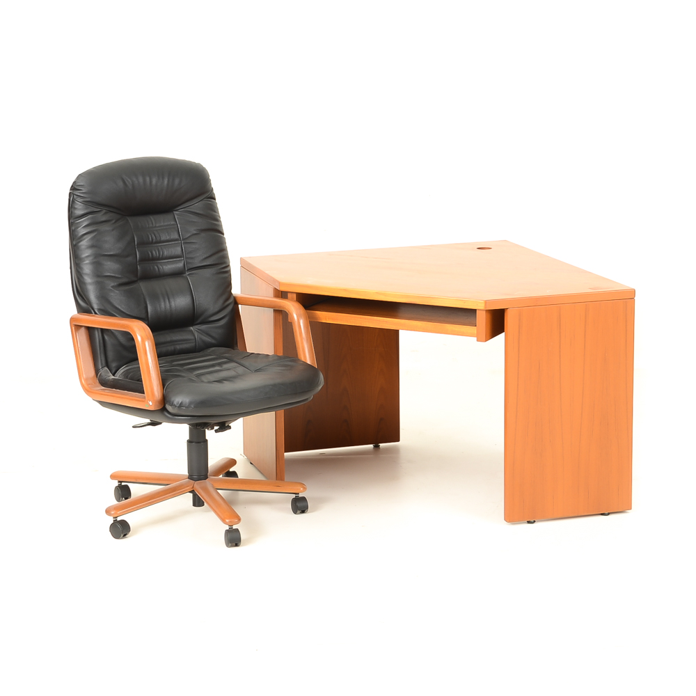 Contemporary Birch Corner Desk with Chair