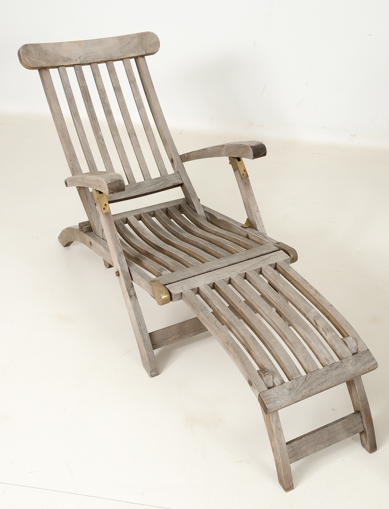 Aged Teak Wood Folding Patio Lounge Chairs
