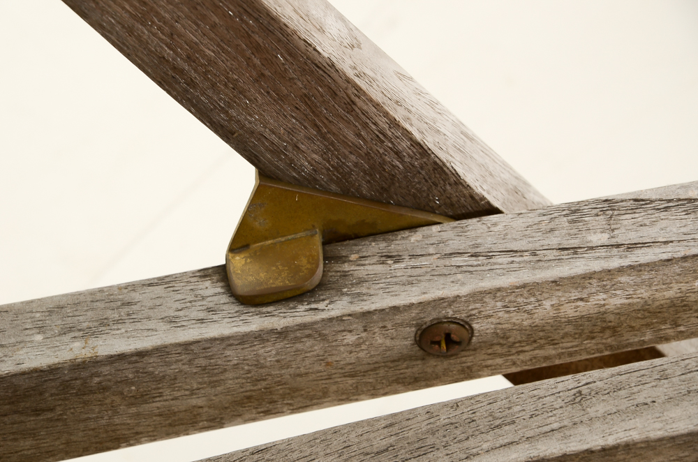 Aged Teak Wood Folding Patio Lounge Chairs