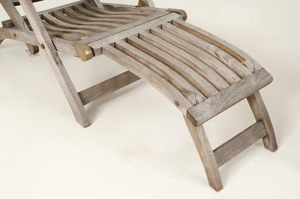Aged Teak Wood Folding Patio Lounge Chairs