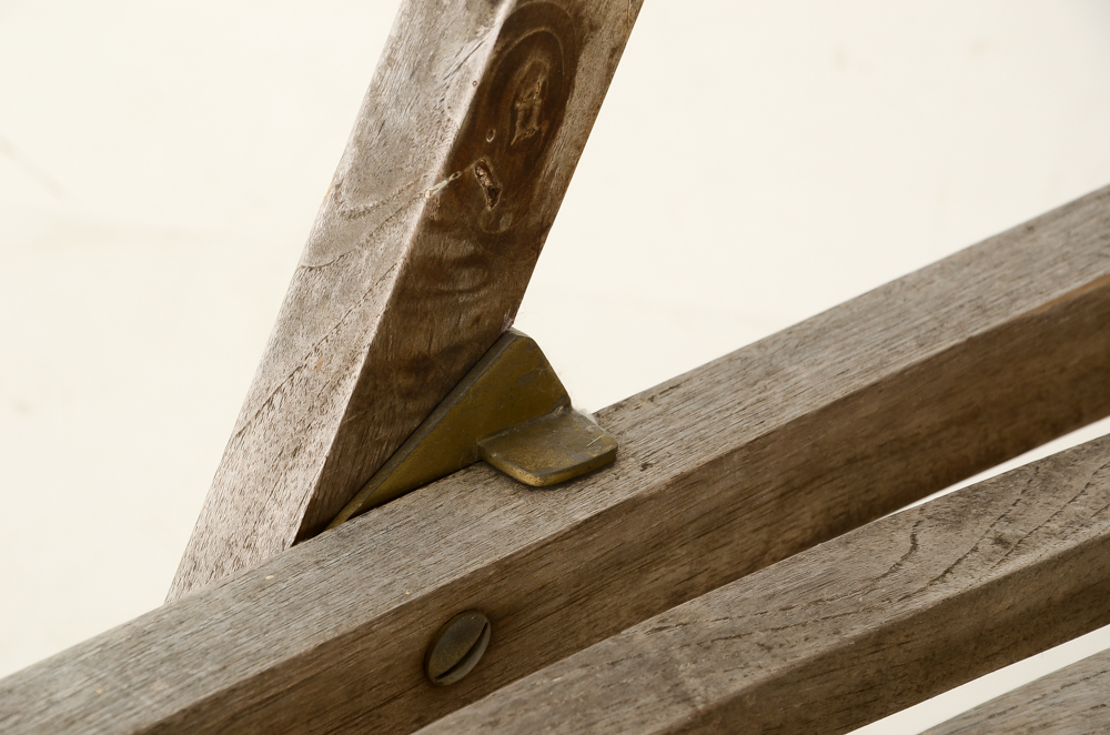 Aged Teak Wood Folding Patio Lounge Chairs