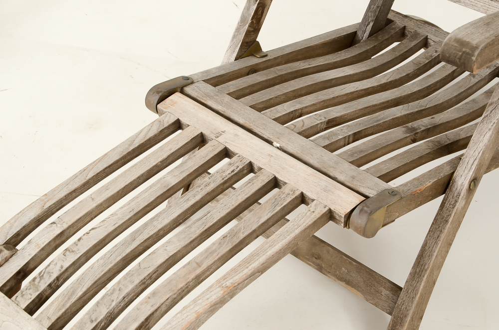Aged Teak Wood Folding Patio Lounge Chairs