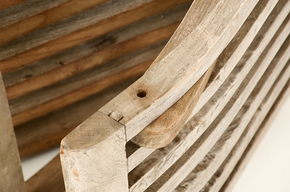 Aged Teak Wood Folding Patio Lounge Chairs