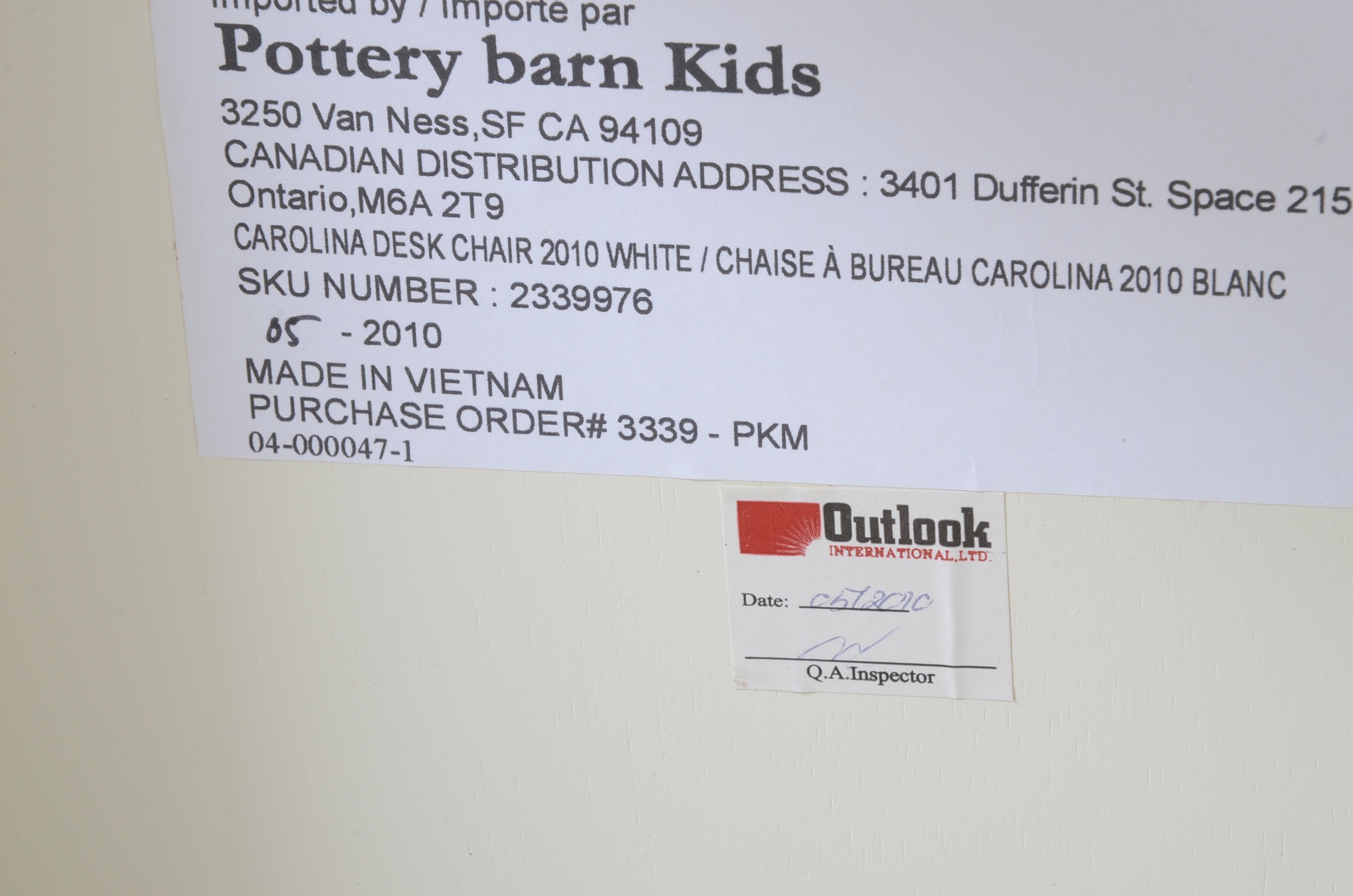 Pottery Barn Kids White Desk Chair