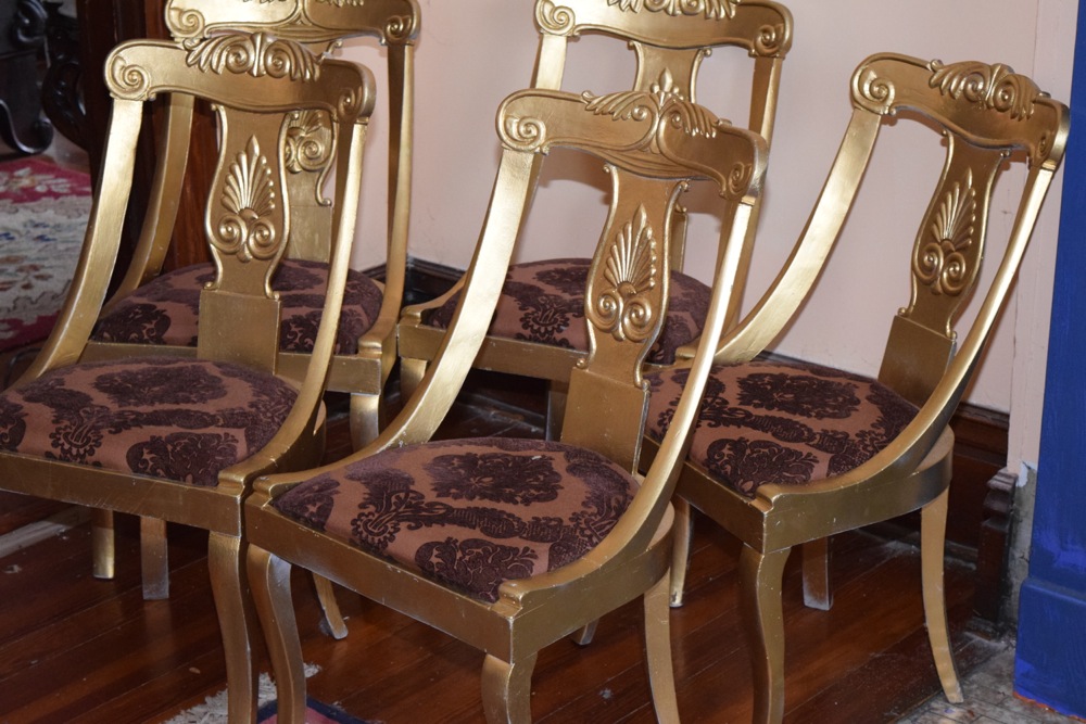 Five Gustavian Gold Gondola Chairs