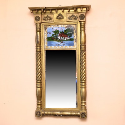 American Classical Mirror with Reverse Painted Glass Insert, c. 1840 American Classical Mirror with Reverse Painted Glass Insert, c. 1840