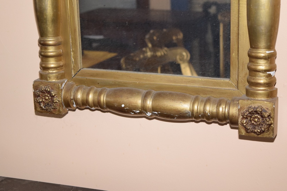 American Classical Mirror with Reverse Painted Glass Insert, c. 1840