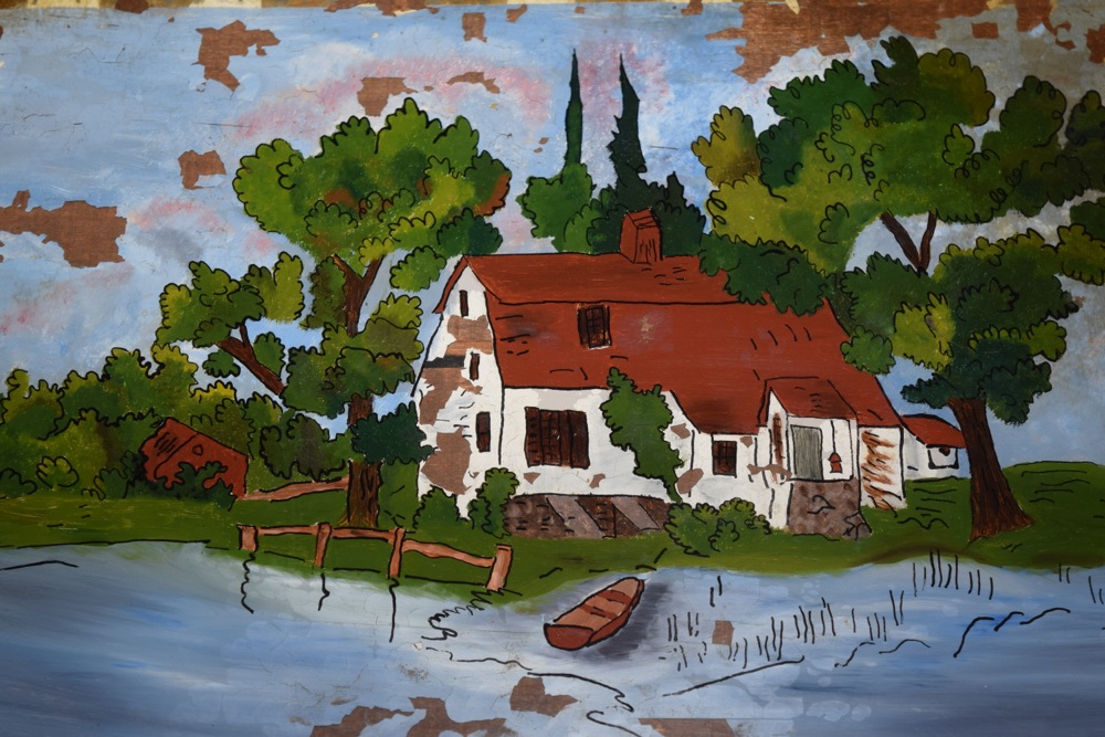 American Classical Mirror with Reverse Painted Glass Insert, c. 1840