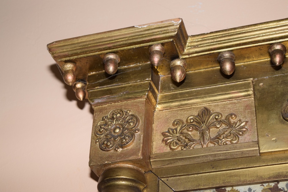 American Classical Mirror with Reverse Painted Glass Insert, c. 1840