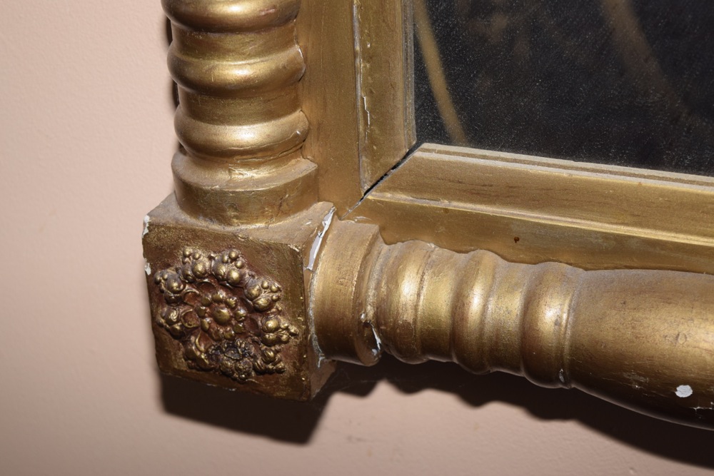 American Classical Mirror with Reverse Painted Glass Insert, c. 1840