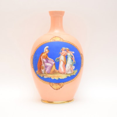 French Porcelain Balustre Vase Royal Blue on Orange Body with Handpainted Classical Scene ca. Second Empire French Porcelain Balustre Vase Royal Blue on Orange Body with Handpainted Classical Scene ca. Second Empire