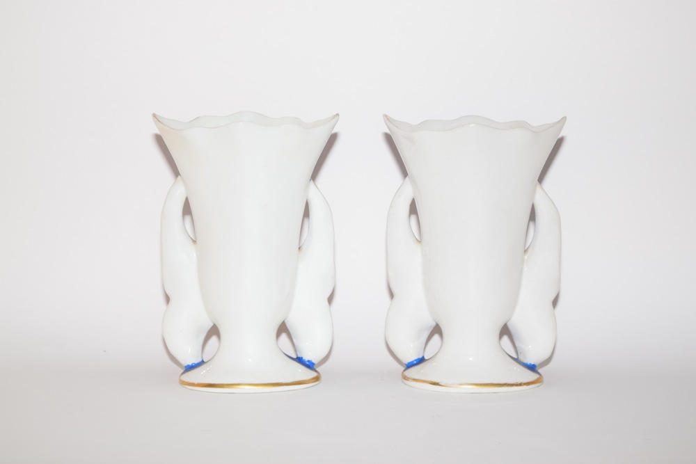 Pair of French Old Paris Cameo Flare Vases Orange on Cobalt Front with Gold ca. 1850