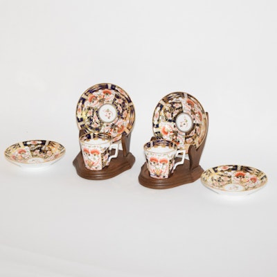 Royal Dresden Crossed Swords Porcelain Demitasse Cups and Four Saucers Imari Style ca. 1790-1810 Royal Dresden Crossed Swords Porcelain Demitasse Cups and Four Saucers Imari Style ca. 1790-1810