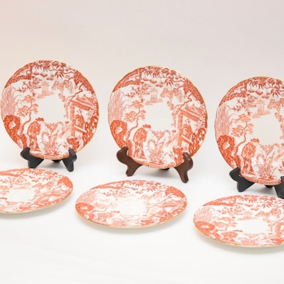 Six Royal Crown Derby Mikado Pattern in Orange Salad Plates c. 1910-1920 Six Royal Crown Derby Mikado Pattern in Orange Salad Plates c. 1910-1920