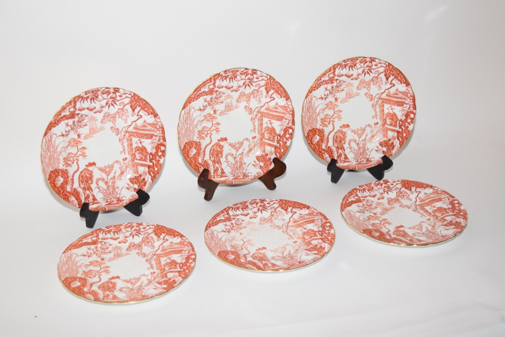 Six Royal Crown Derby Mikado Pattern in Orange Salad Plates c. 1910-1920
