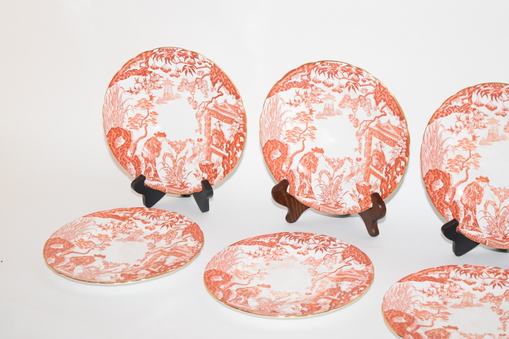 Six Royal Crown Derby Mikado Pattern in Orange Salad Plates c. 1910-1920
