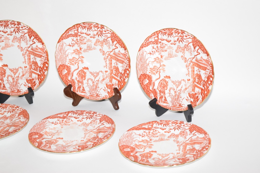Six Royal Crown Derby Mikado Pattern in Orange Salad Plates c. 1910-1920