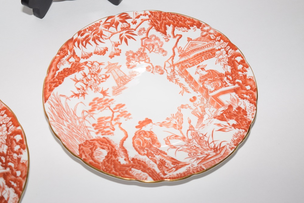 Six Royal Crown Derby Mikado Pattern in Orange Salad Plates c. 1910-1920