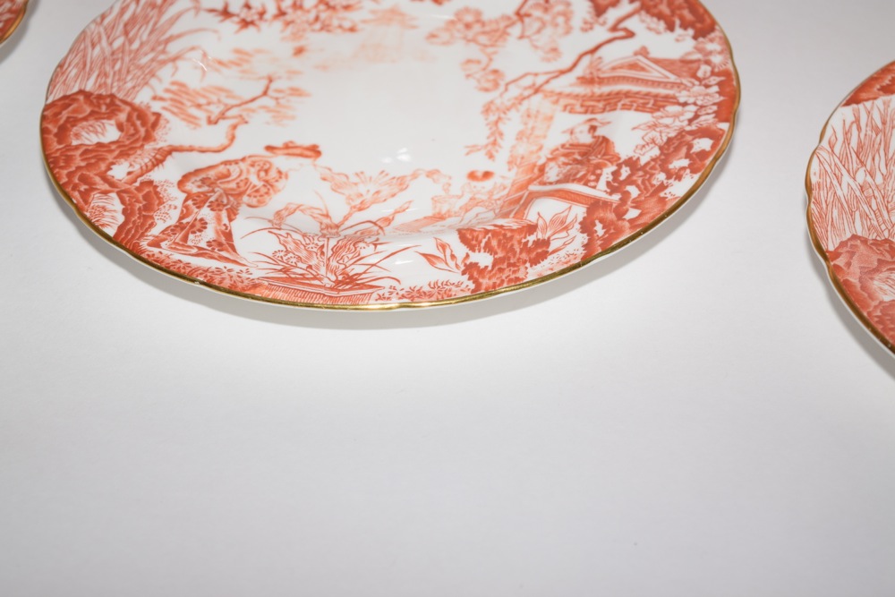 Six Royal Crown Derby Mikado Pattern in Orange Salad Plates c. 1910-1920