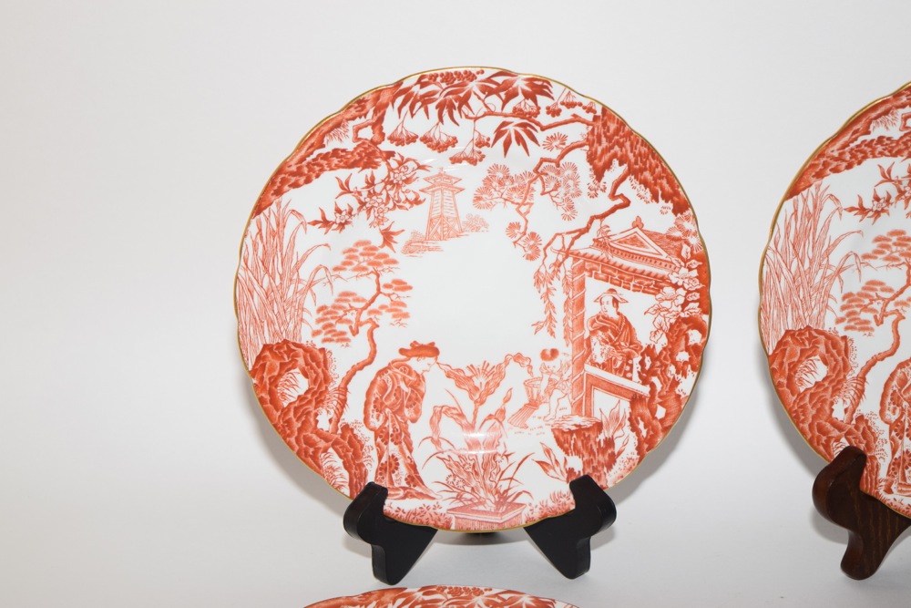 Six Royal Crown Derby Mikado Pattern in Orange Salad Plates c. 1910-1920