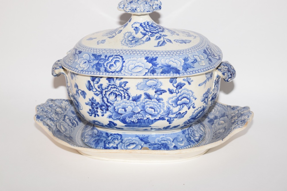 English Staffordshire Soup Tureen with Lid and Under Plate c. 1830