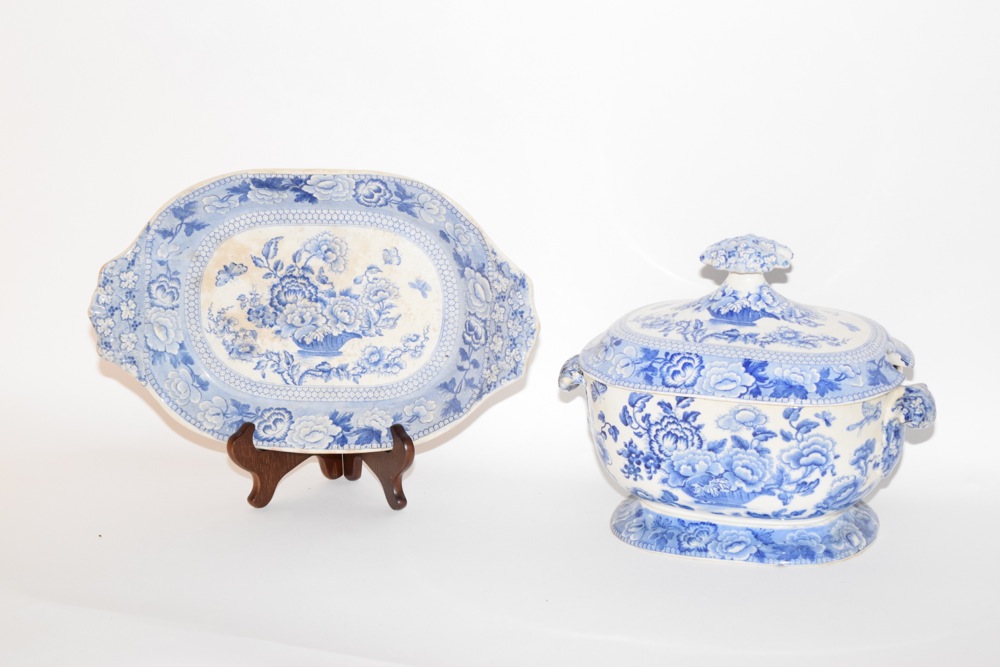 English Staffordshire Soup Tureen with Lid and Under Plate c. 1830