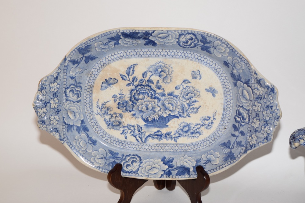 English Staffordshire Soup Tureen with Lid and Under Plate c. 1830