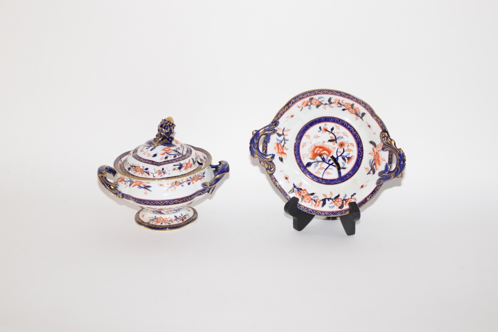 Ashworth Imari Style Sauce Tureen with Lid and Underplate c. 1845