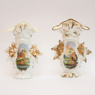 Pair of French Old Paris Flare Vases c. 1850 Pair of French Old Paris Flare Vases c. 1850