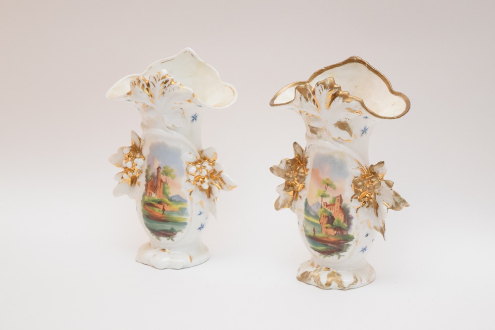Pair of French Old Paris Flare Vases c. 1850