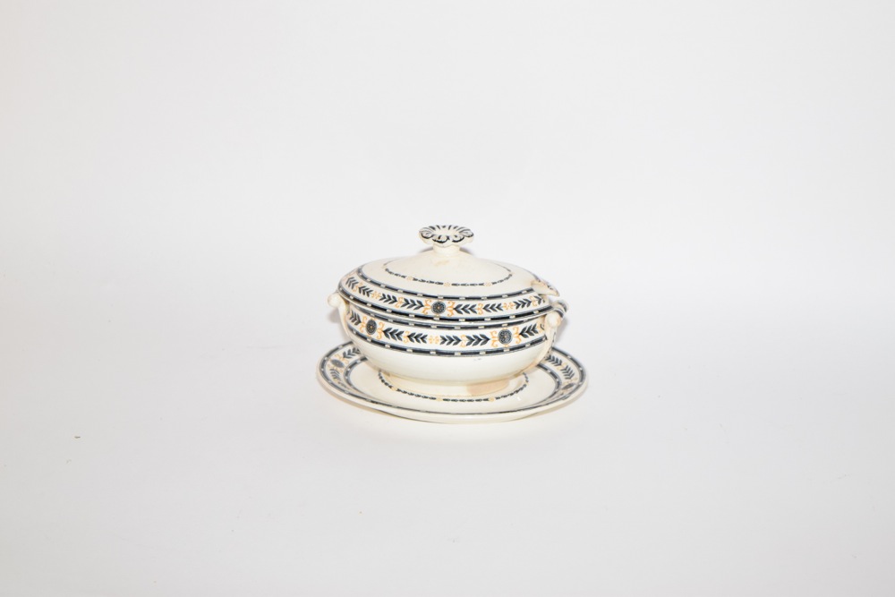 Wedgwood Etruria Ware Sauce Tureen with Lid and Under Plate Neoclassical Banding c. 1930