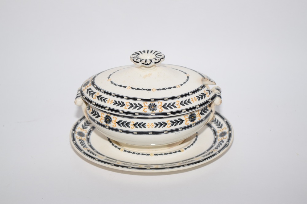 Wedgwood Etruria Ware Sauce Tureen with Lid and Under Plate Neoclassical Banding c. 1930
