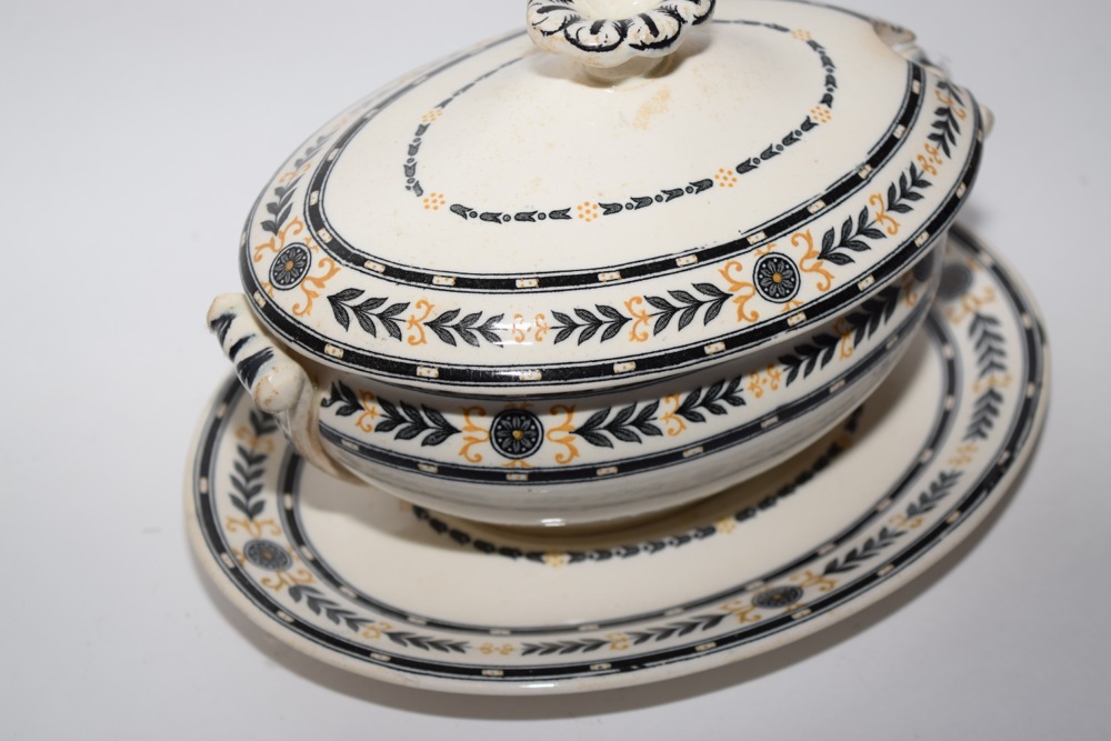 Wedgwood Etruria Ware Sauce Tureen with Lid and Under Plate Neoclassical Banding c. 1930