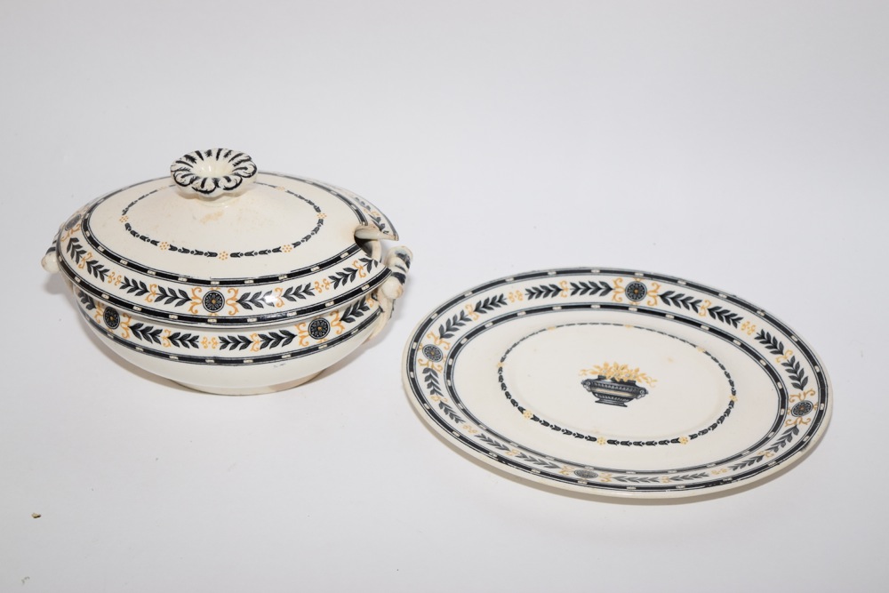 Wedgwood Etruria Ware Sauce Tureen with Lid and Under Plate Neoclassical Banding c. 1930