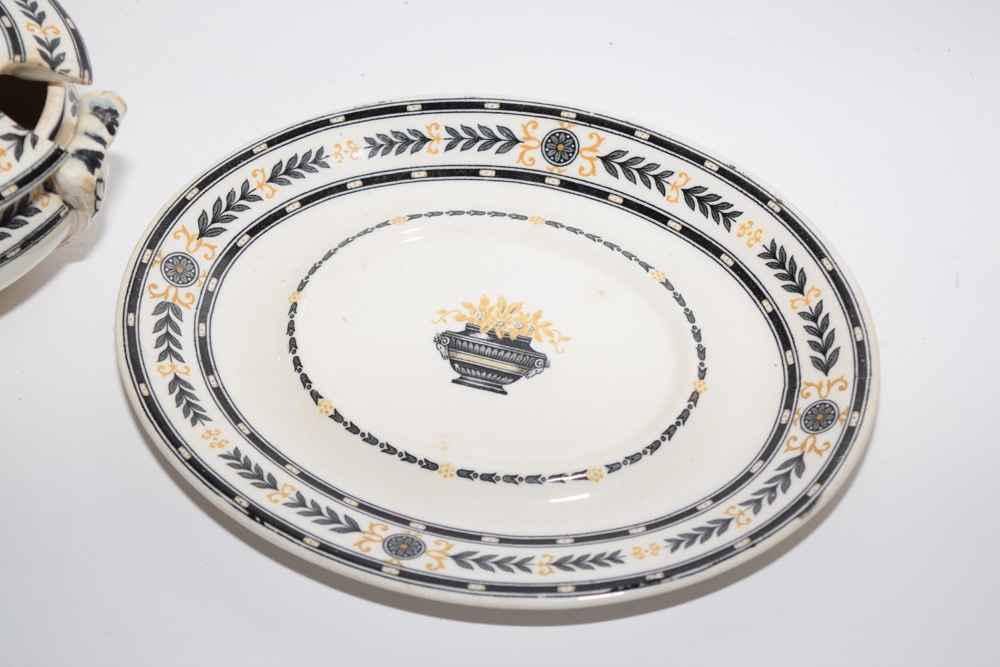 Wedgwood Etruria Ware Sauce Tureen with Lid and Under Plate Neoclassical Banding c. 1930