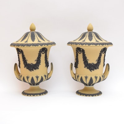 Pair of Rare Wedgwood Yellow Jasperware Campana Vases c. 1910 Pair of Rare Wedgwood Yellow Jasperware Campana Vases c. 1910