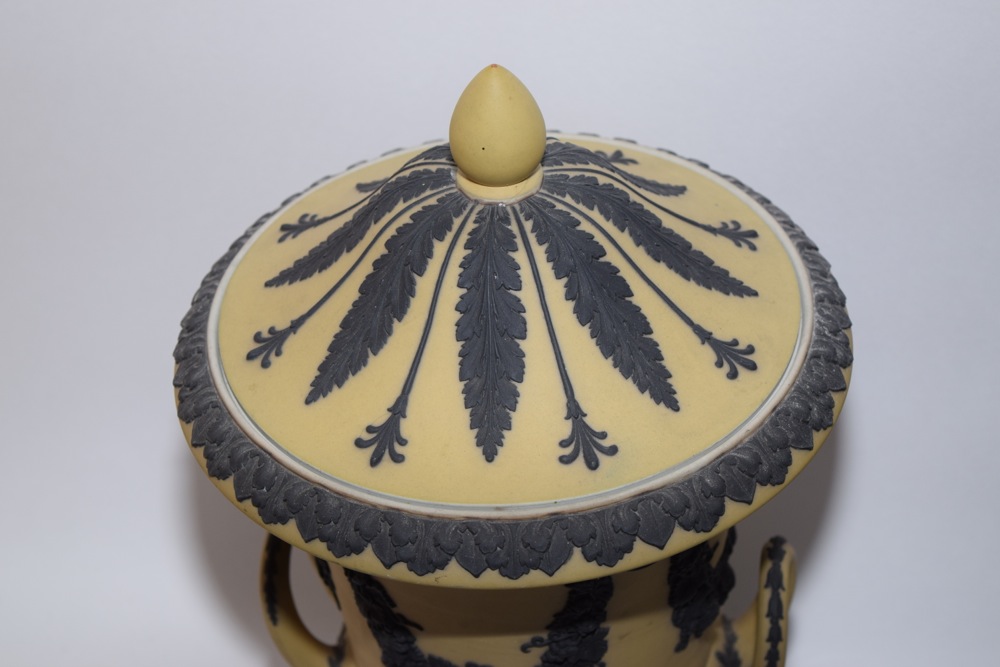 Pair of Rare Wedgwood Yellow Jasperware Campana  Vases c. 1910
